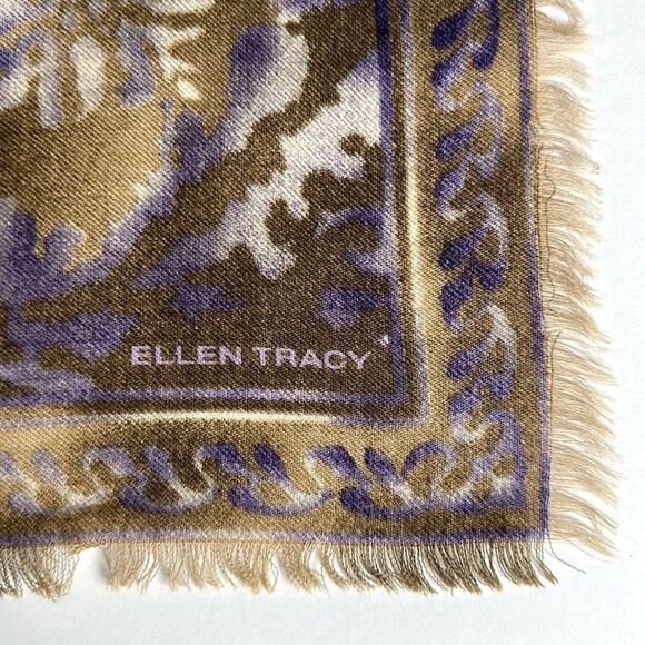 Ellen Tracy Large Square Scarf Lilac Taupe Abstract Print - Picture 10 of 10